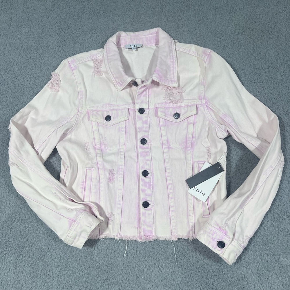 Fate Women's Jean Jacket Pink The Dye Distressed Raw Hem Medium NWT